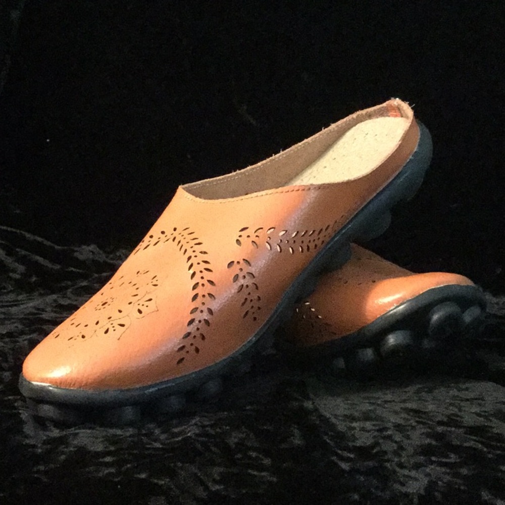 Socofy- Orange Leather Mule 42